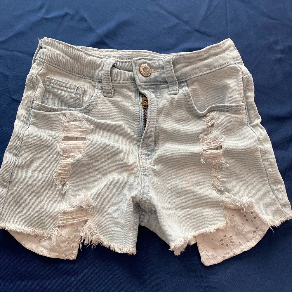 Justice Light Blue Distressed Denim Jean Shorts
